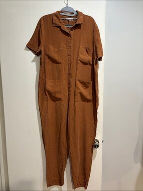 Tradlands Finn Jumpsuit Women’s Rust Orange Brown Size Medium Tencel Linen Blend